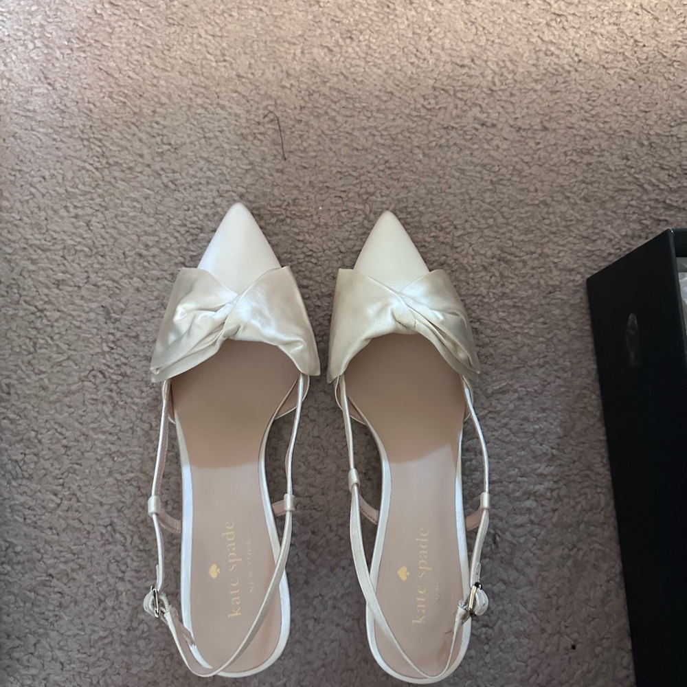 kate spade Cream Pointed-Toe Slingback Flats with Bow